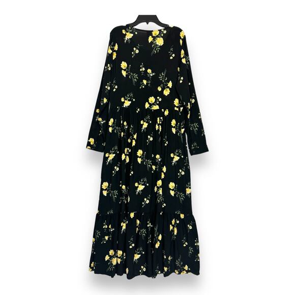 Old Navy Tiered Floral Maxi Dress M Black Pockets Prairie Dark Cottagecore Boho - Picture 5 of 15